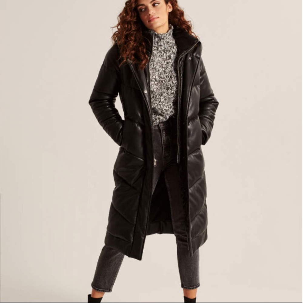 NWT Abercrombie Vegan Leather Ultra Long Puffer - Picture 7 of 12